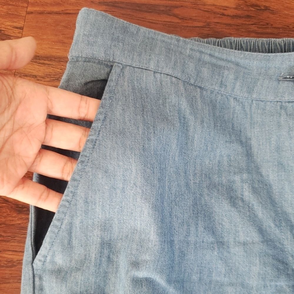 Johnny Was Chambray Blue Wide Leg Pants with White Embroidery Cotton Size Small - Picture 4 of 9